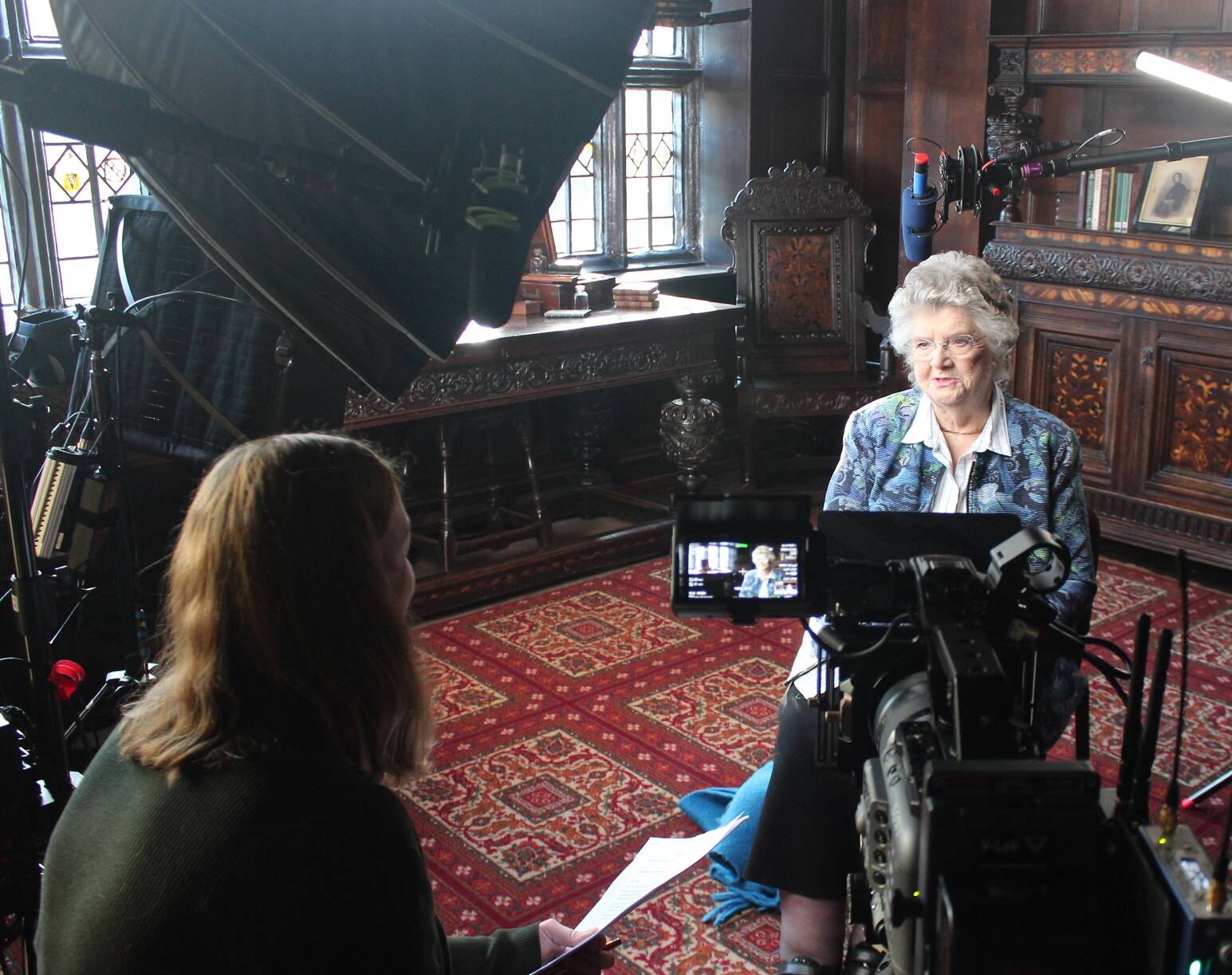 Helena Whitbread being interviewed at Shibden Hall
