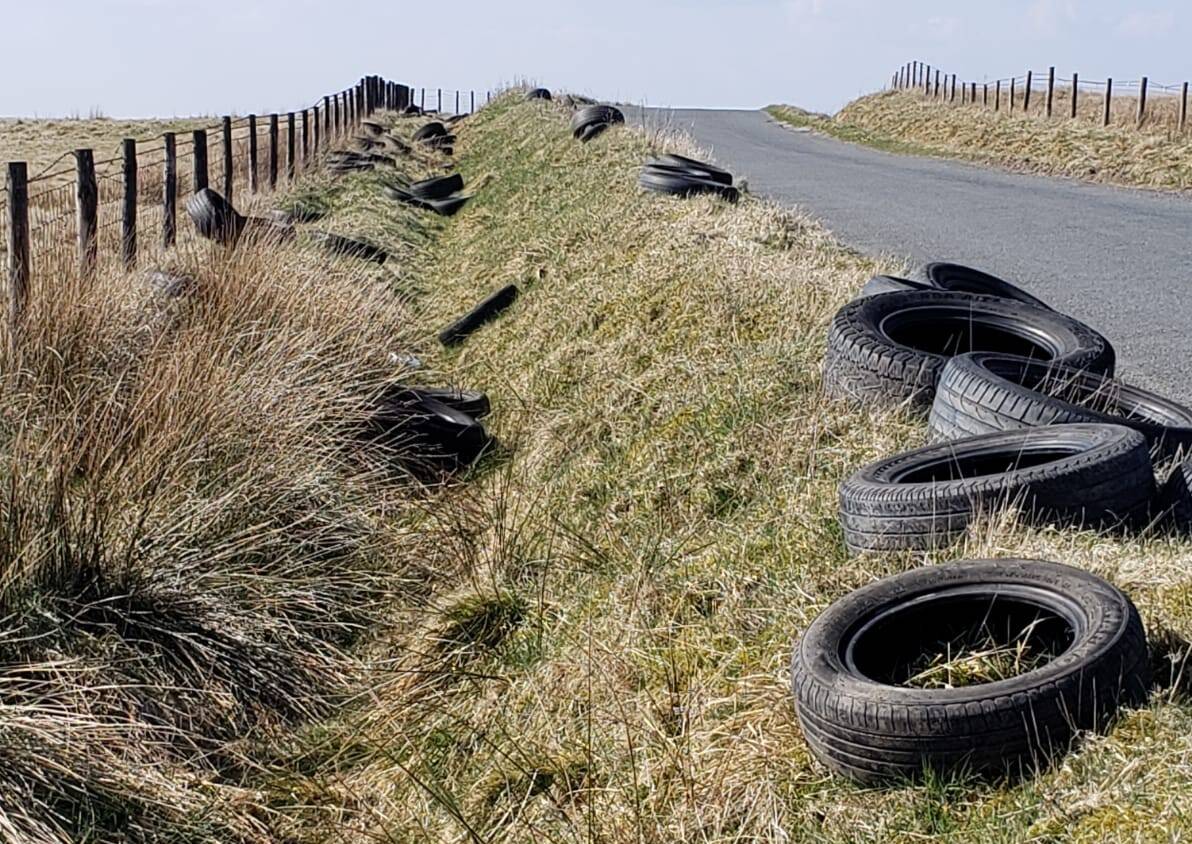 Fly tipped tyres at Cold Edge Road
