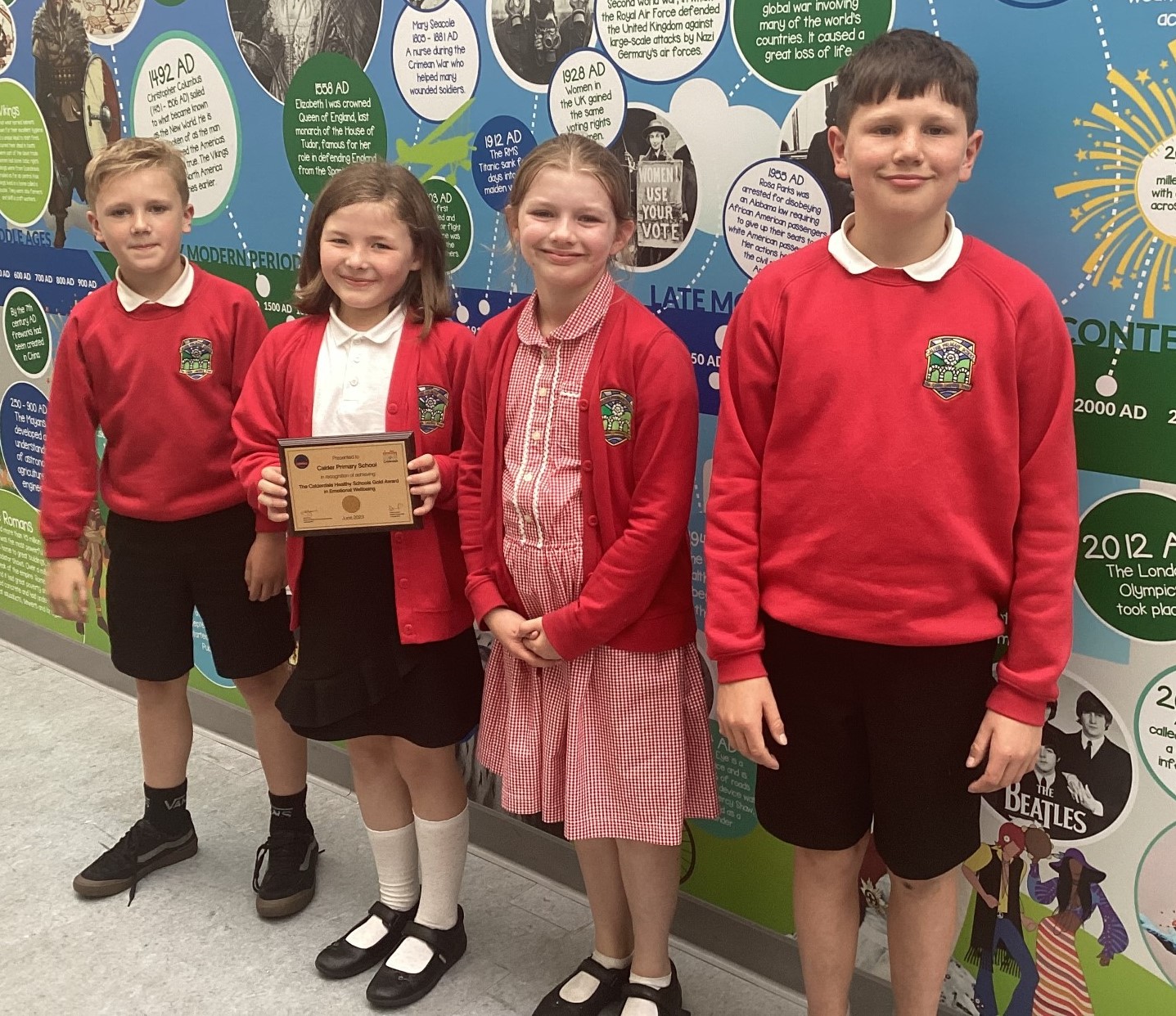 Calder Primary School pupils with the Healthy Schools Gold Award