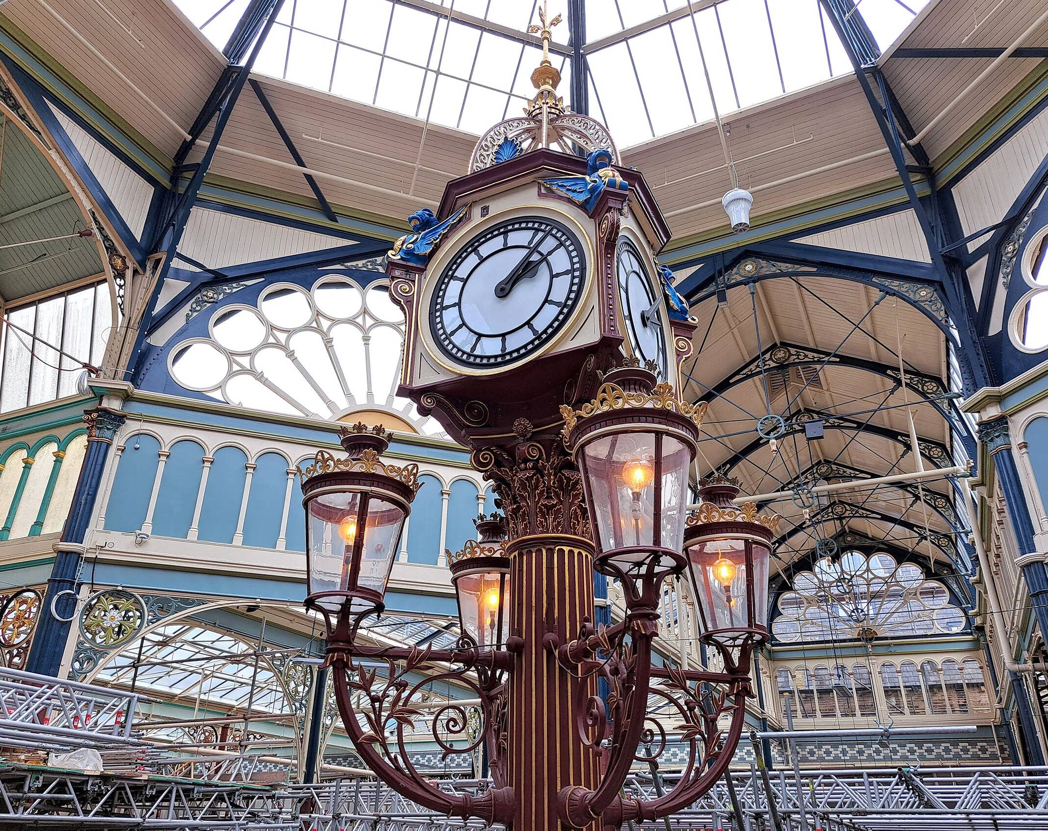 Historic clock inside Halifax Borough Market