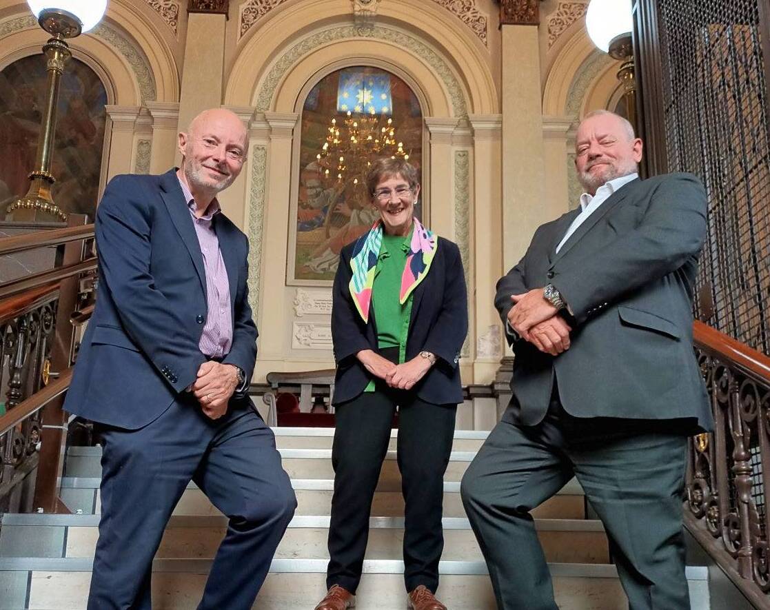Paul Ellenor (Regional Director for Yorkshire & North East - Tilbury Douglas), Cllr Jane Scullion (Leader - Calderdale Council) and Shaun Pearson (Regional Operations Director - Tilbury Douglas) at Halifax Town Hall