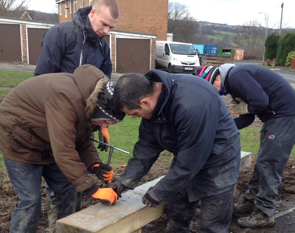 Volunteers work on site