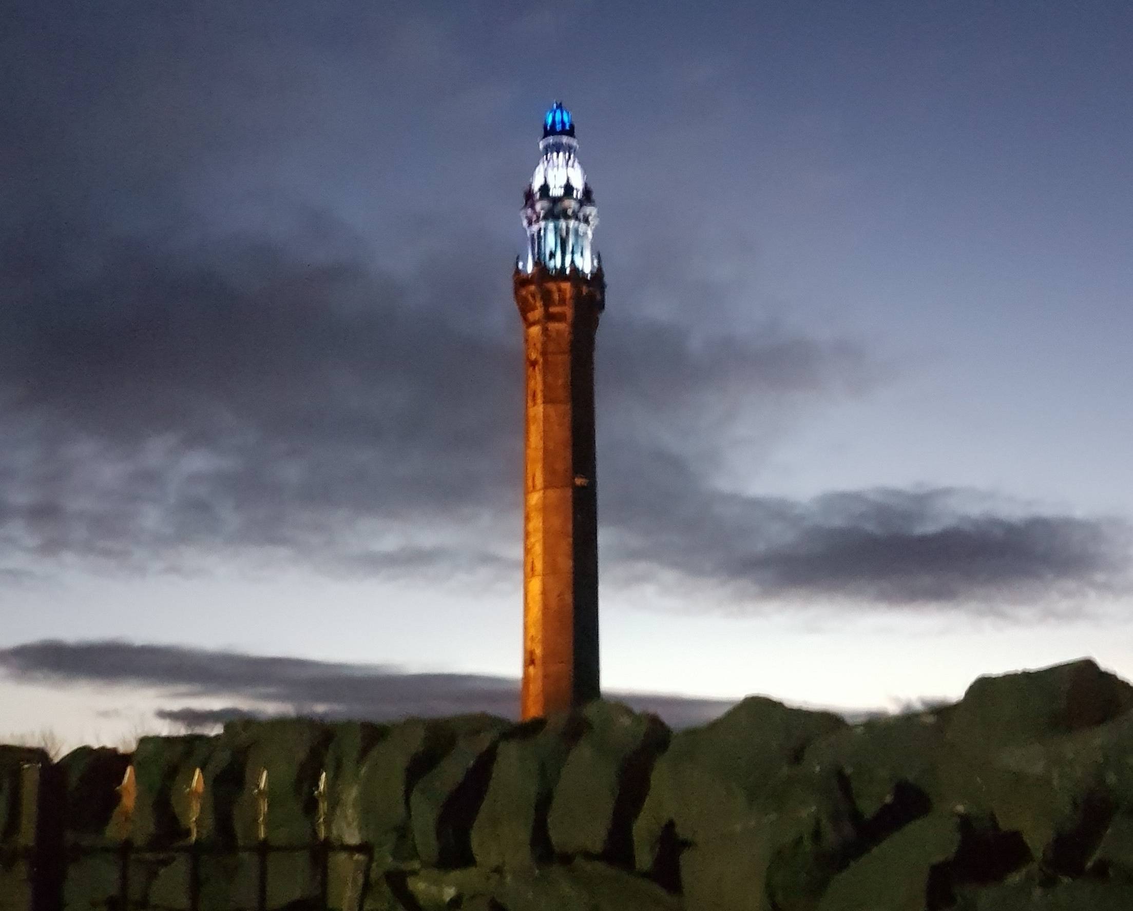Wainhouse Tower lit up blue