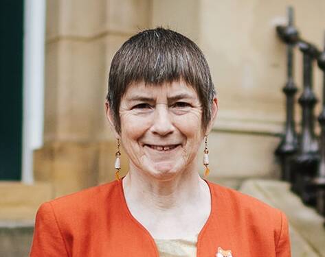 Cllr Silvia Dacre outside Halifax Town Hall