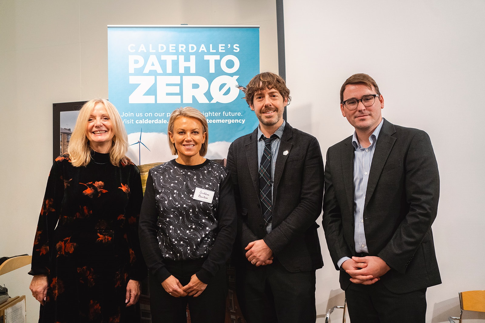 Climate conference: Mayor Brabin (West Yorkshire Combined Authority), Siobhan Barton (Northern Powergrid), Cllr Scott Patient (Calderdale Council) and Chris Hammond (UK100)