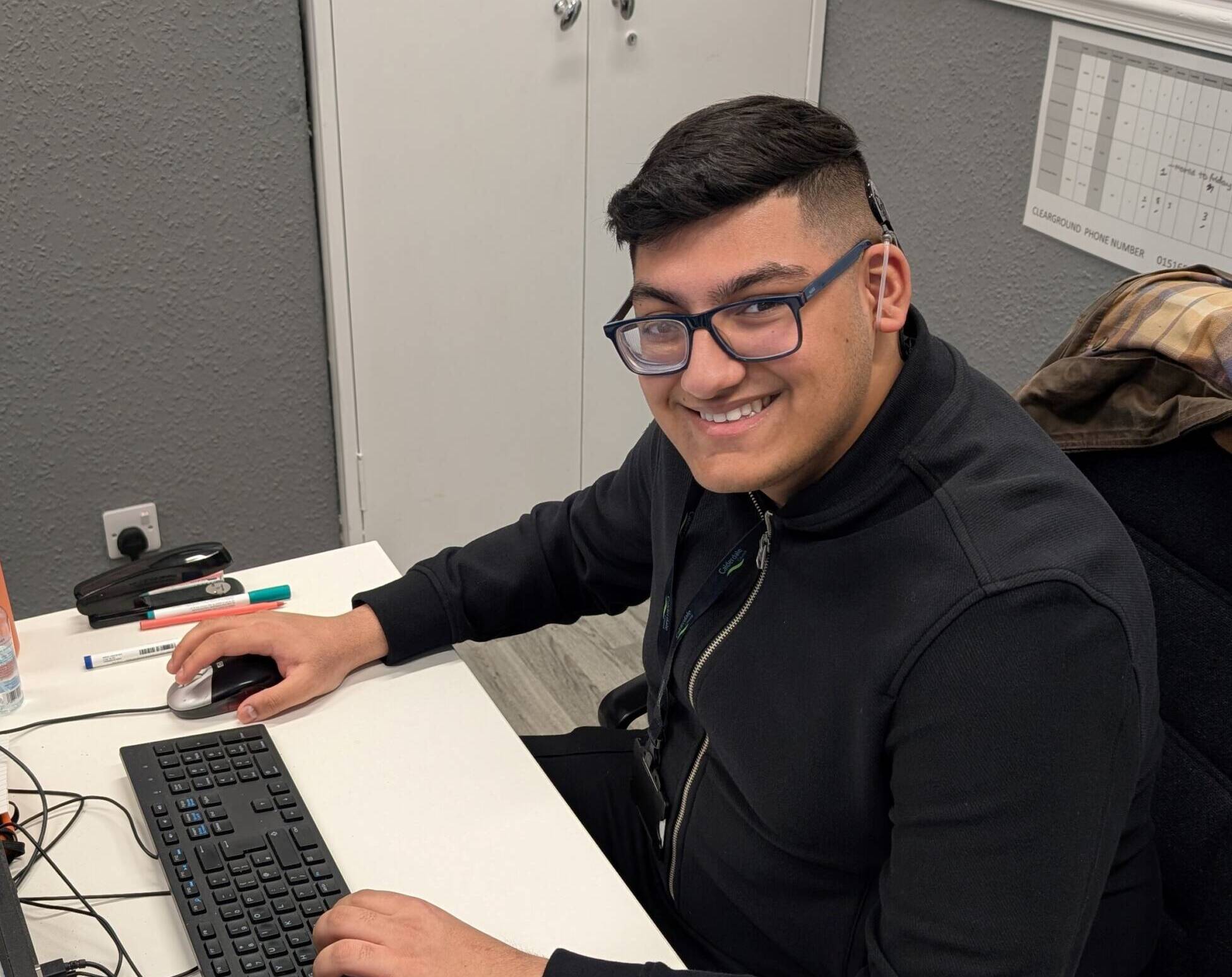 T level student in front of computer