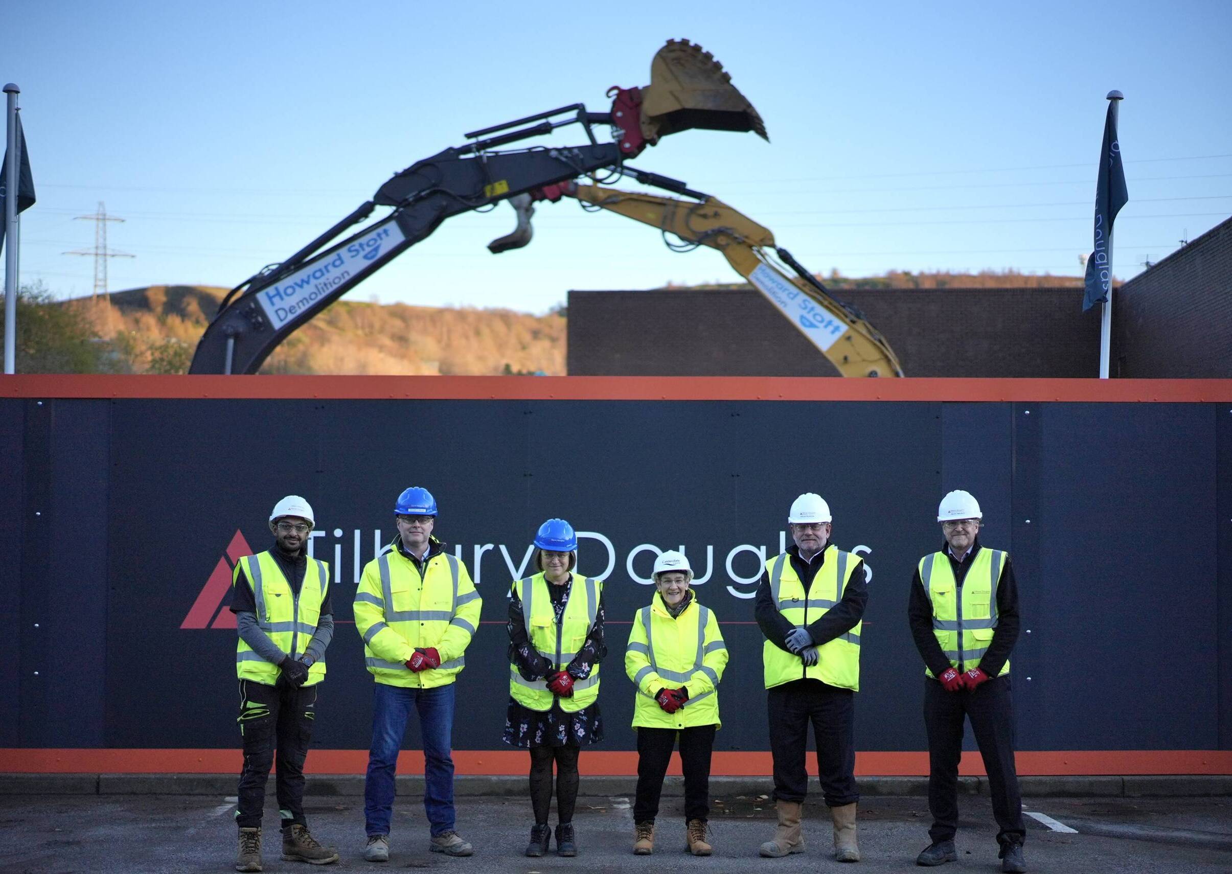 Cllr Jane Scullion (Calderdale Council's Leader - fourth from left) with representatives from Tilbury Douglas at the site of the leisure centre in Halifax