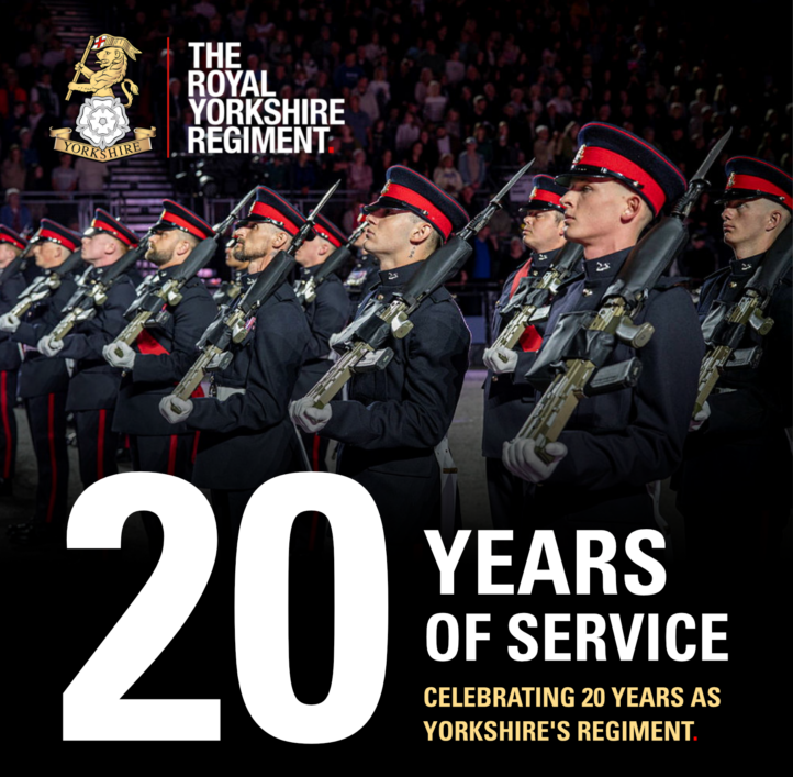 Image of Yorkshire regiment with text '20 years of service'