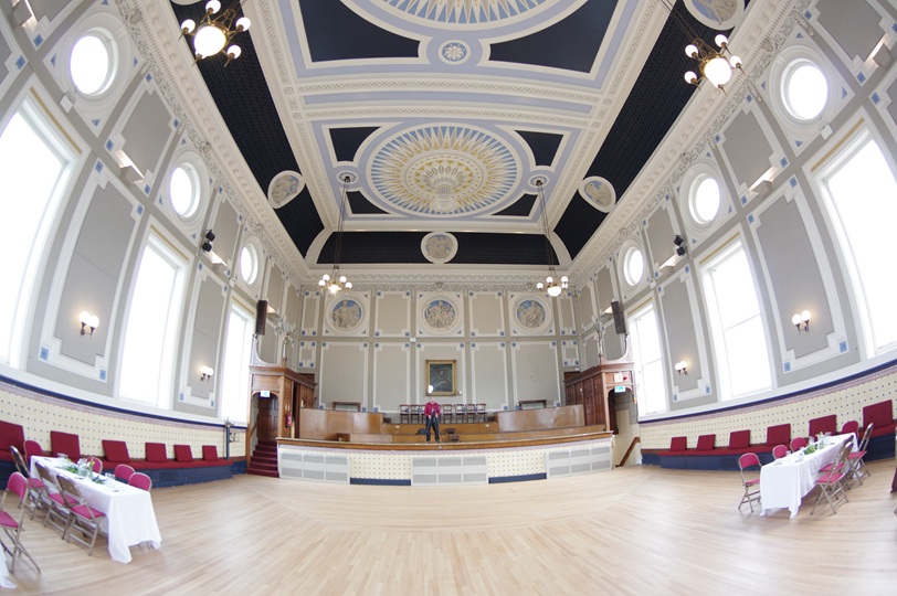 Image of the main hall at Todmorden Town Hall, following refurbishment works